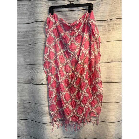 Isaac Mizrahi Live! Pink Geometric Patterned Scarf With Fringe - Picture 1 of 3